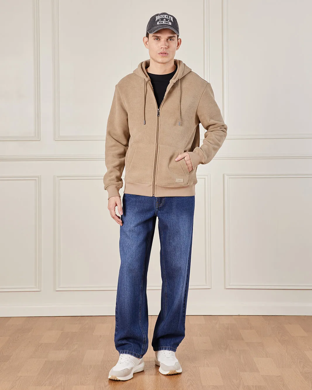 Men Beige Faux Fur Lined Hooded Sweatshirt sold by Redtag product image thumbnail 2