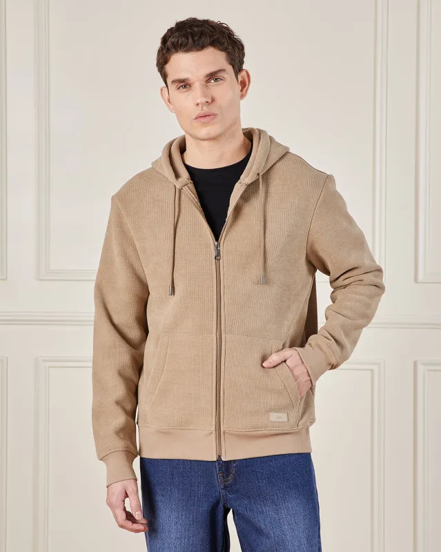 Men Beige Faux Fur Lined Hooded Sweatshirt sold by Redtag