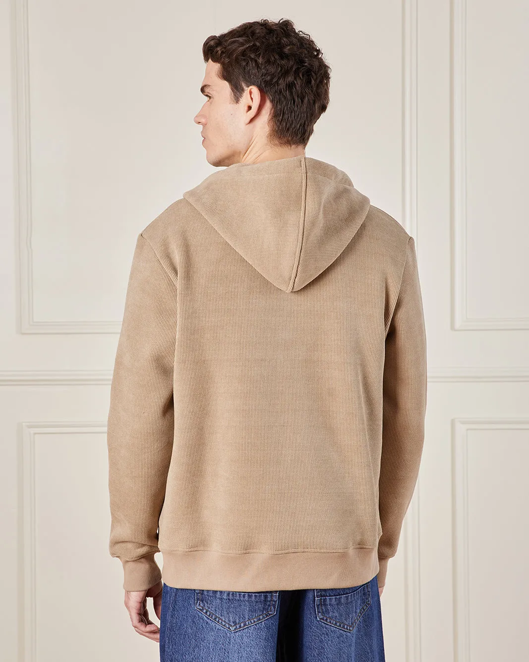 Men Beige Faux Fur Lined Hooded Sweatshirt sold by Redtag product image thumbnail 3