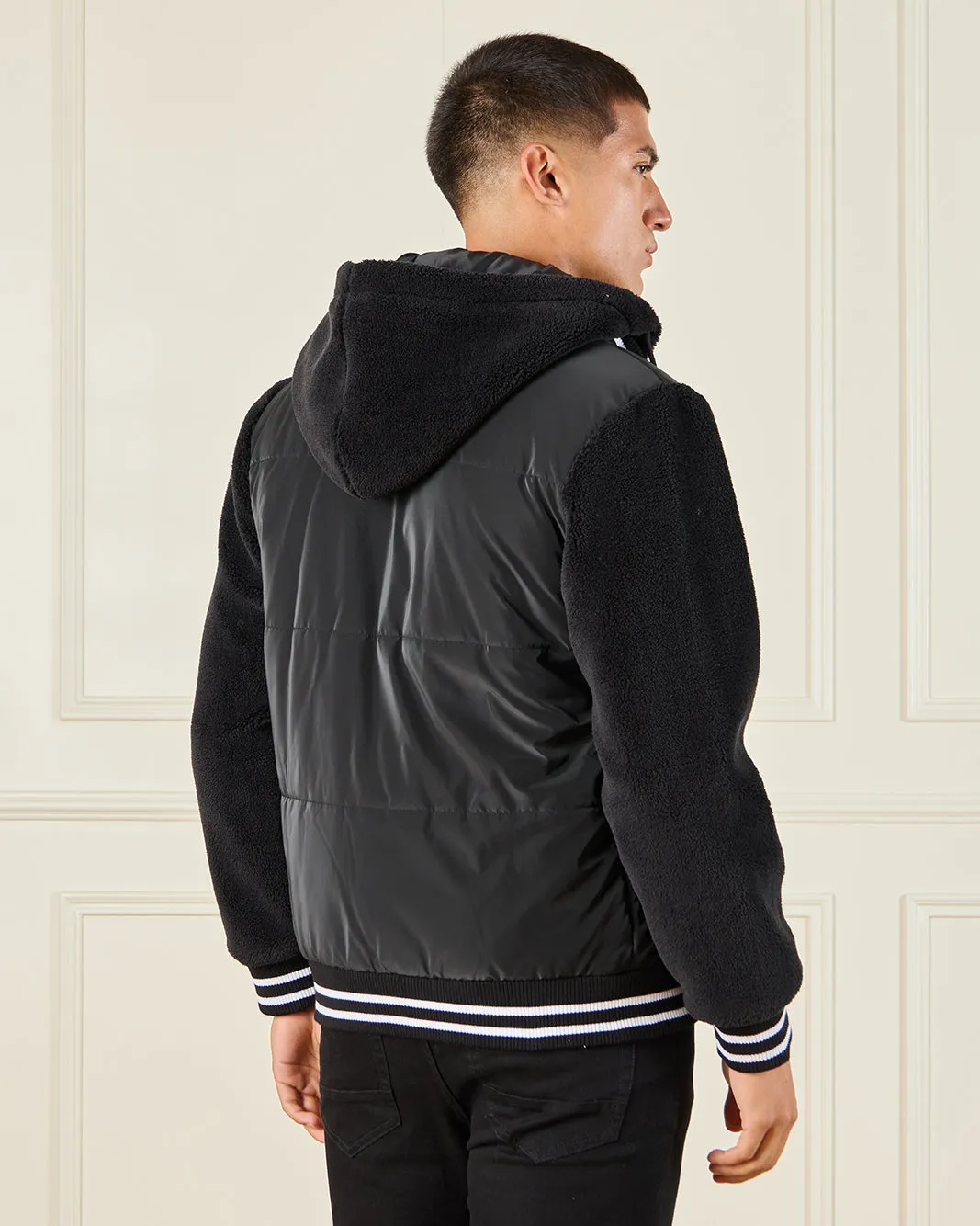 Men Black Hooded Bomber Jacket sold by Redtag product image thumbnail 3