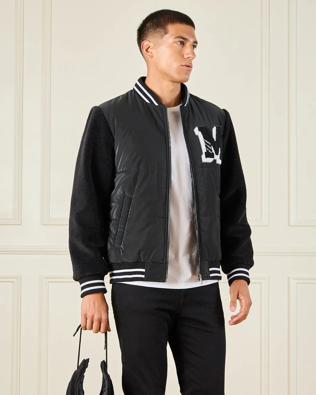 Men Black Hooded Bomber Jacket sold by Redtag