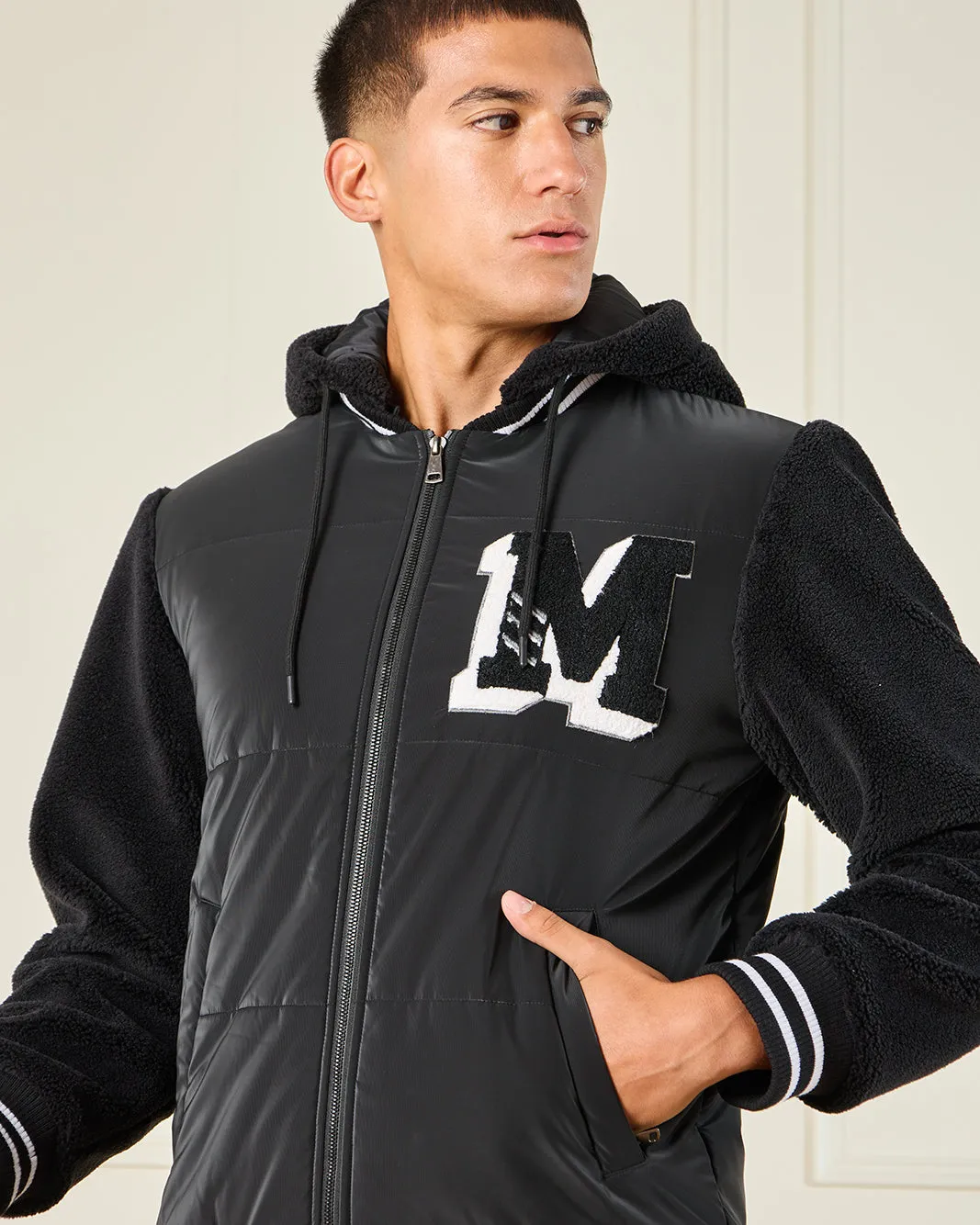 Men Black Hooded Bomber Jacket sold by Redtag product image thumbnail 4