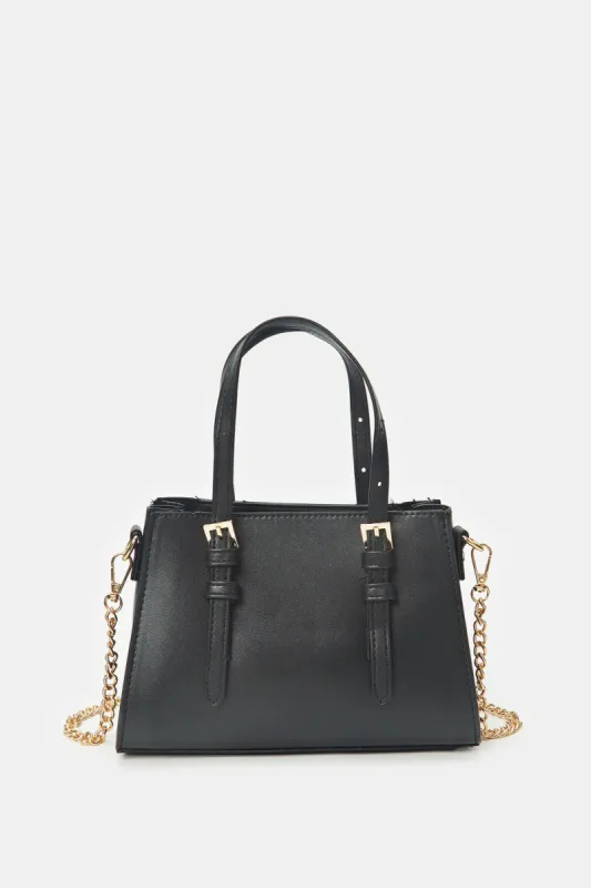 Women Black Solid Tote Bag sold by Redtag