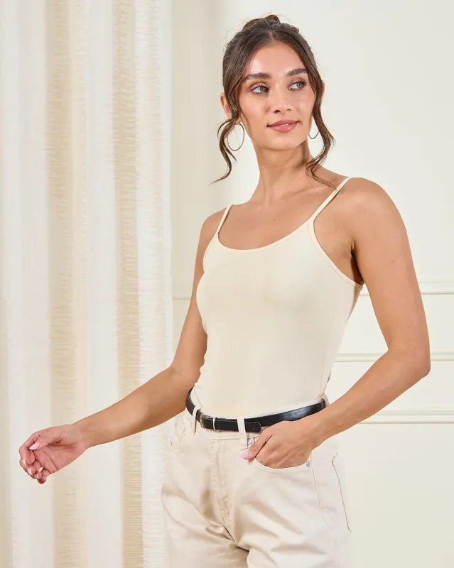 Women Beige Plain Strappy Vest sold by Redtag