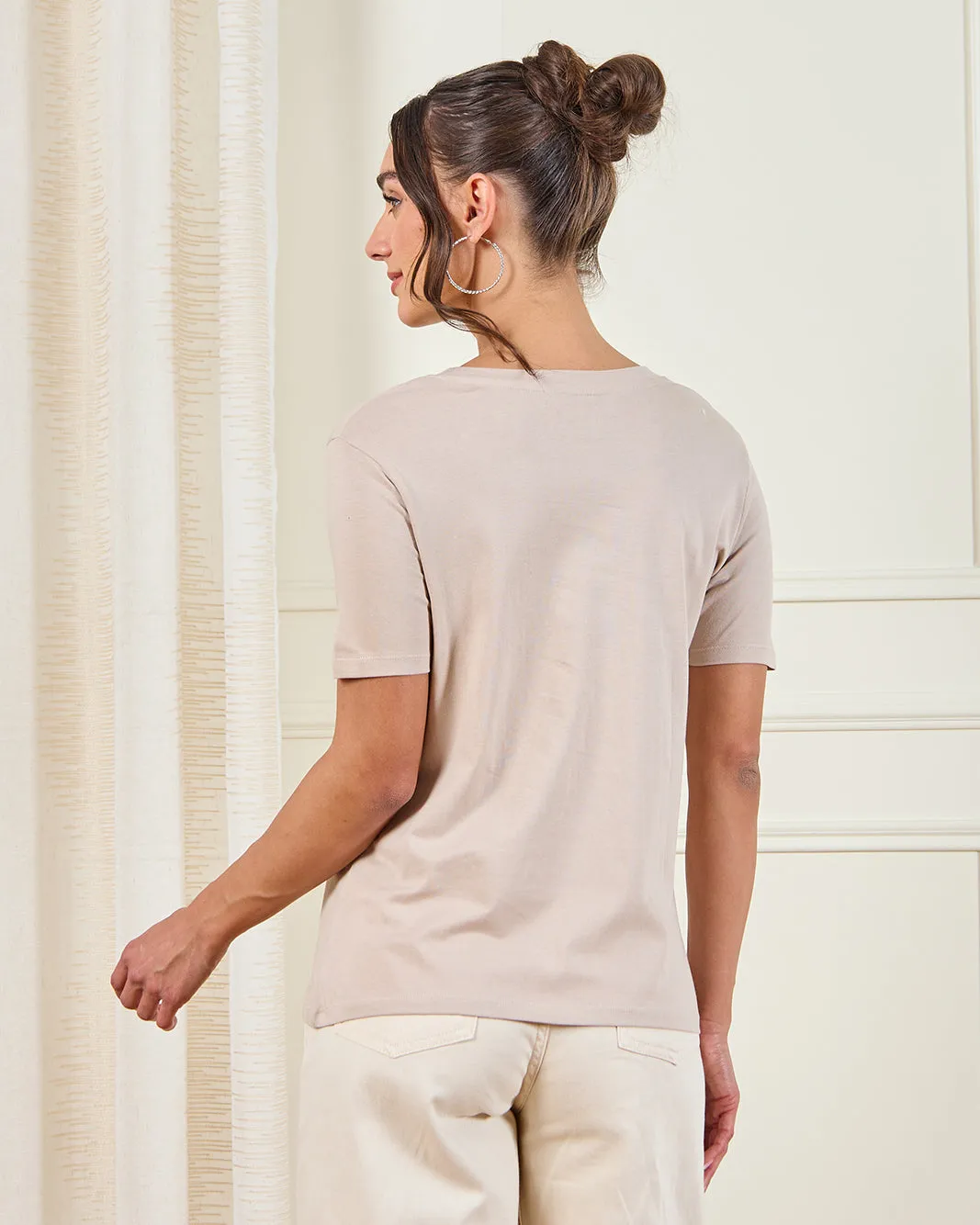 Women Taupe Basic T-Shirt sold by Redtag product image thumbnail 3