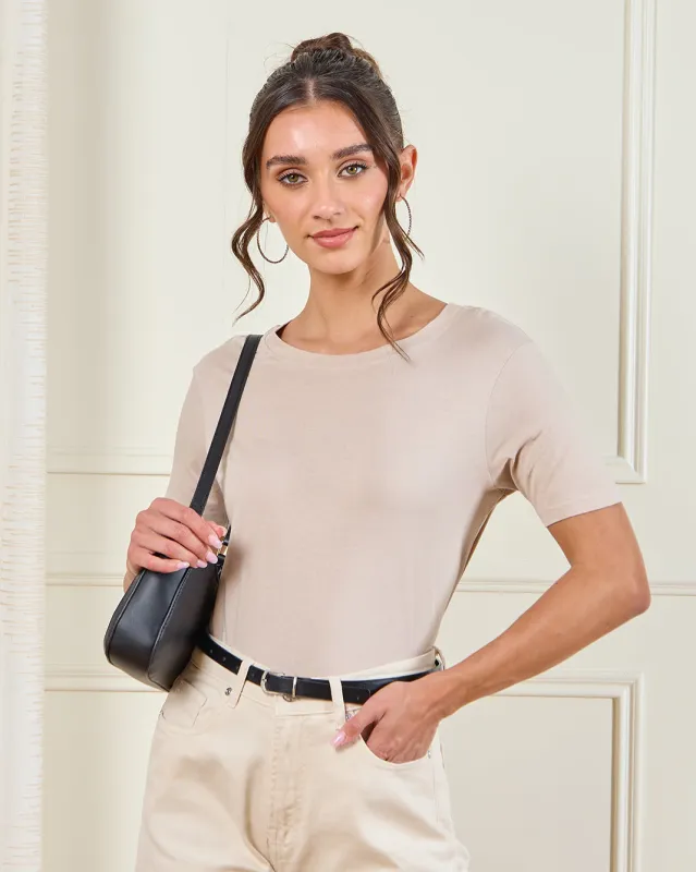 Women Taupe Basic T-Shirt sold by Redtag