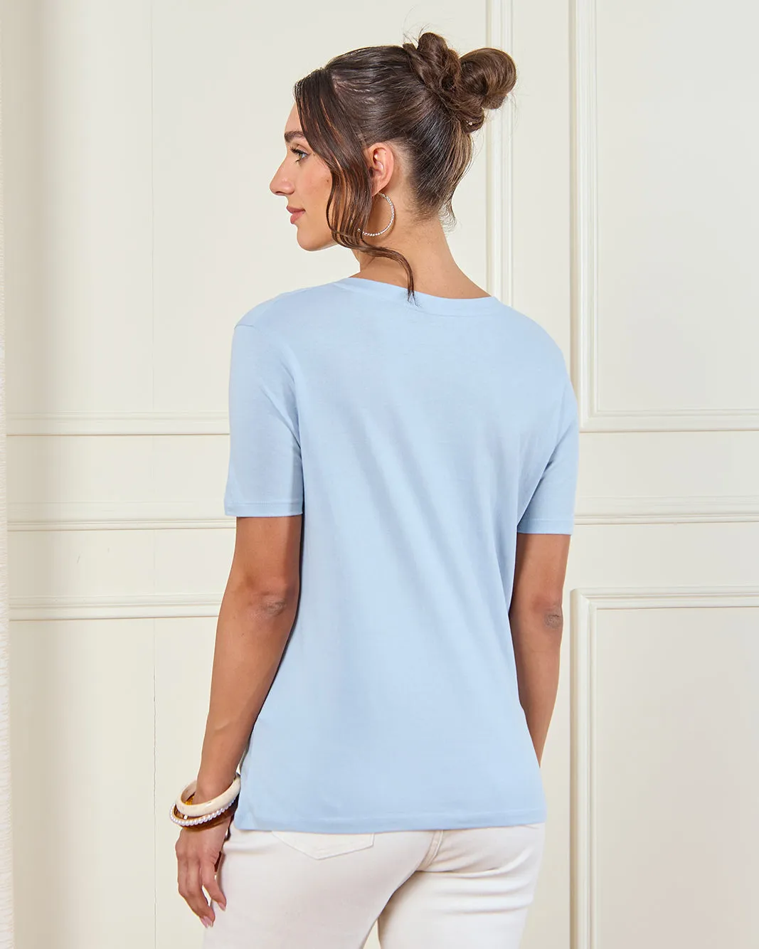 Women Blue Basic V-Neck T-Shirt sold by Redtag product image thumbnail 3