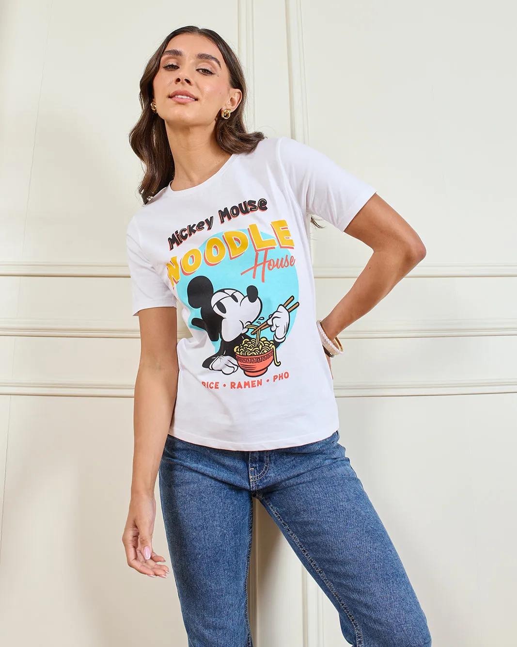 Women White Mickey Mouse Graphic T-Shirt sold by Redtag product image thumbnail 5