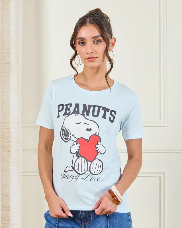 Women Blue Peanuts Graphic T-shirt sold by Redtag