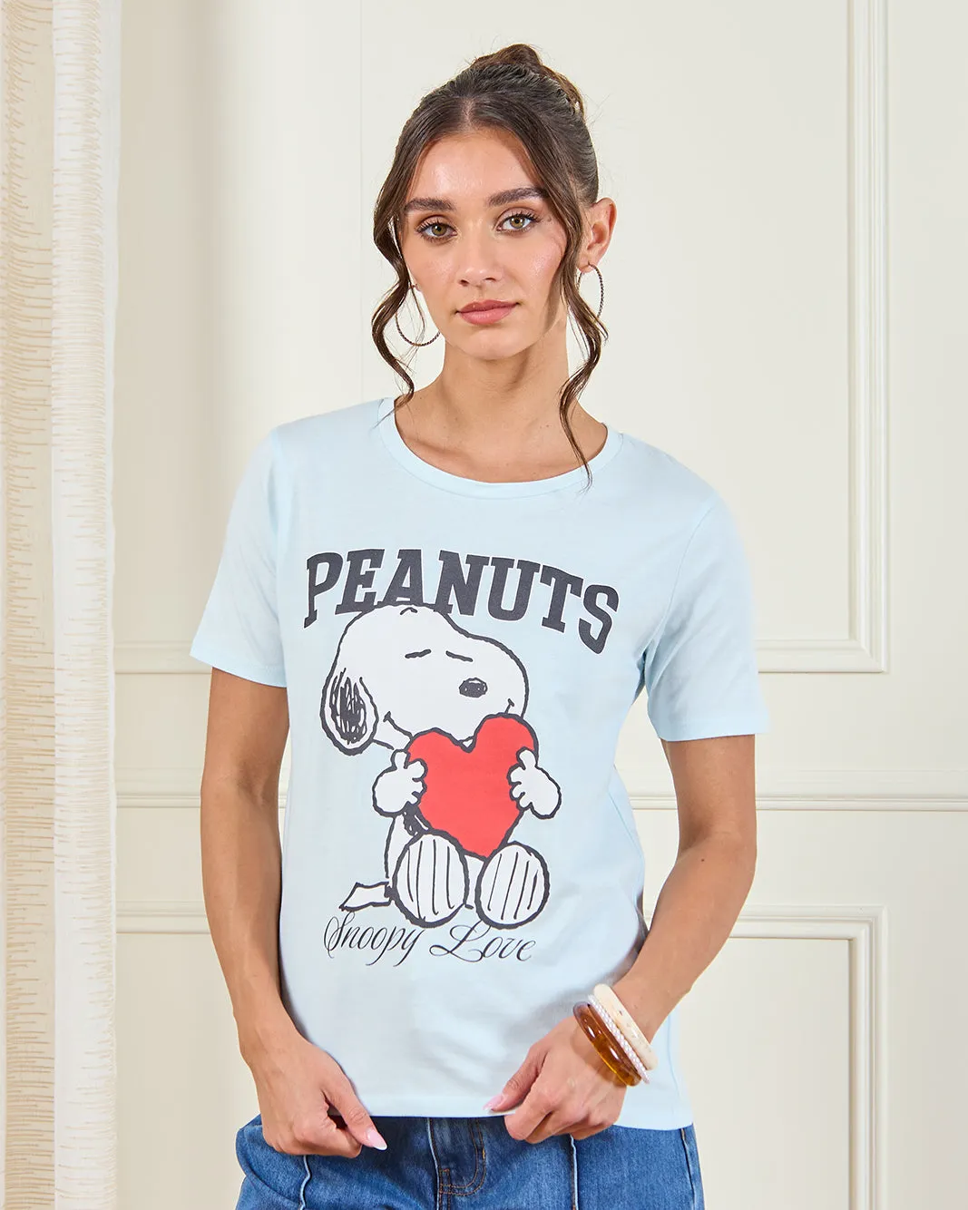 Women Blue Peanuts Graphic T-shirt sold by Redtag