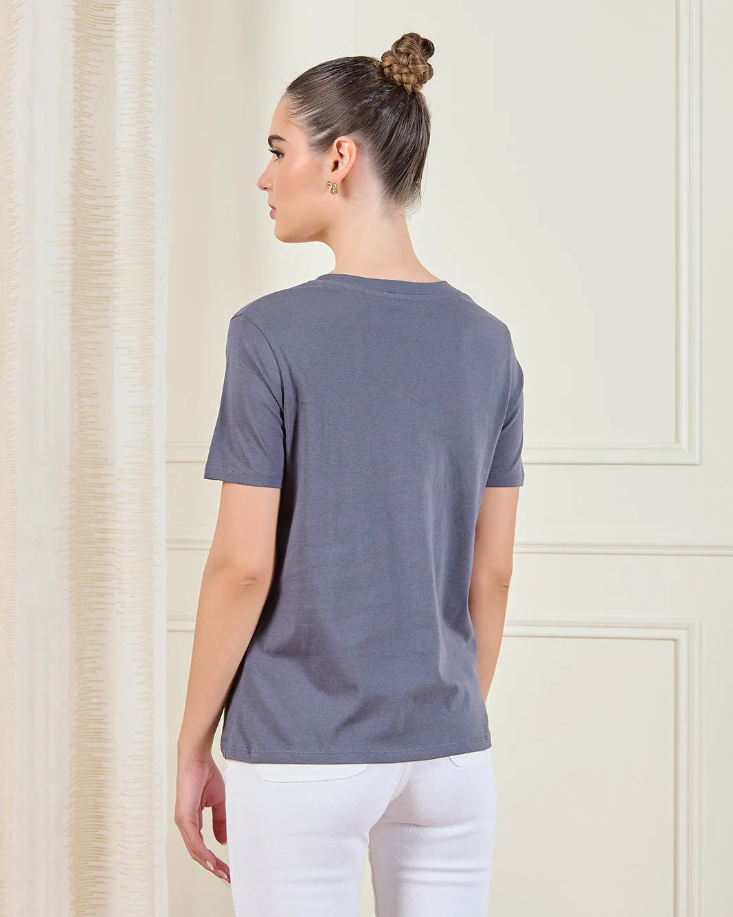 Women Grey V-Neck T-Shirt sold by Redtag product image thumbnail 3