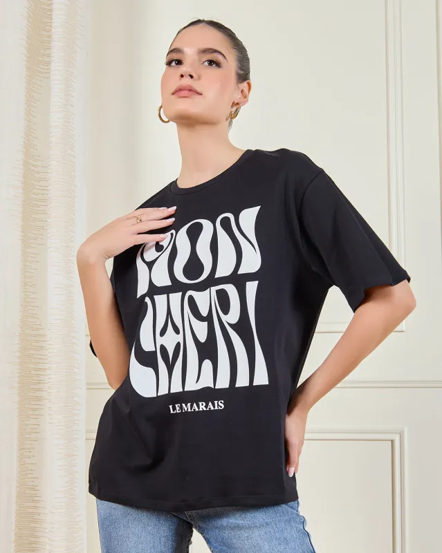 Women Black Printed T-shirt sold by Redtag