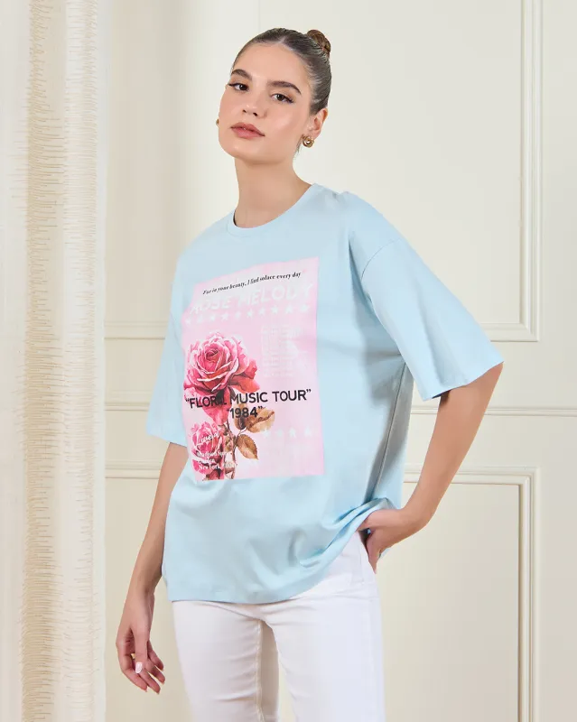 Women Blue Printed T-shirt sold by Redtag
