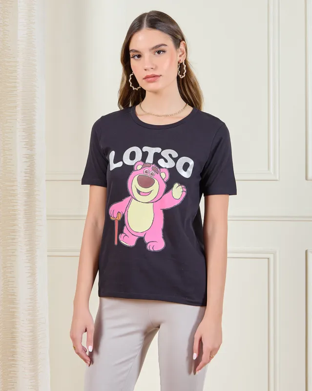 Women Black Lotso Graphic T-Shirt sold by Redtag