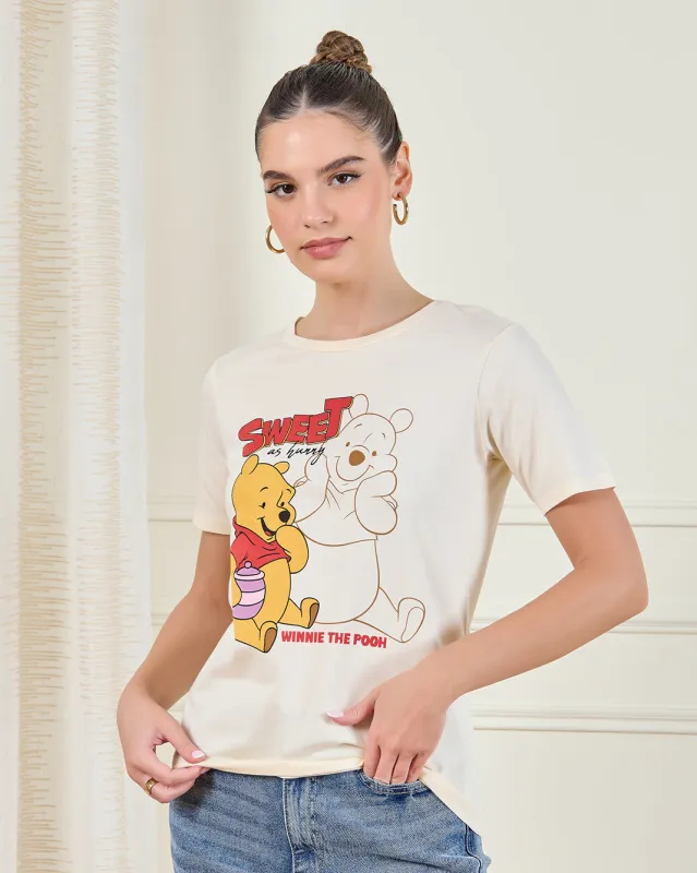 Women Cream Winne The Pooh Graphic T-shirt sold by Redtag