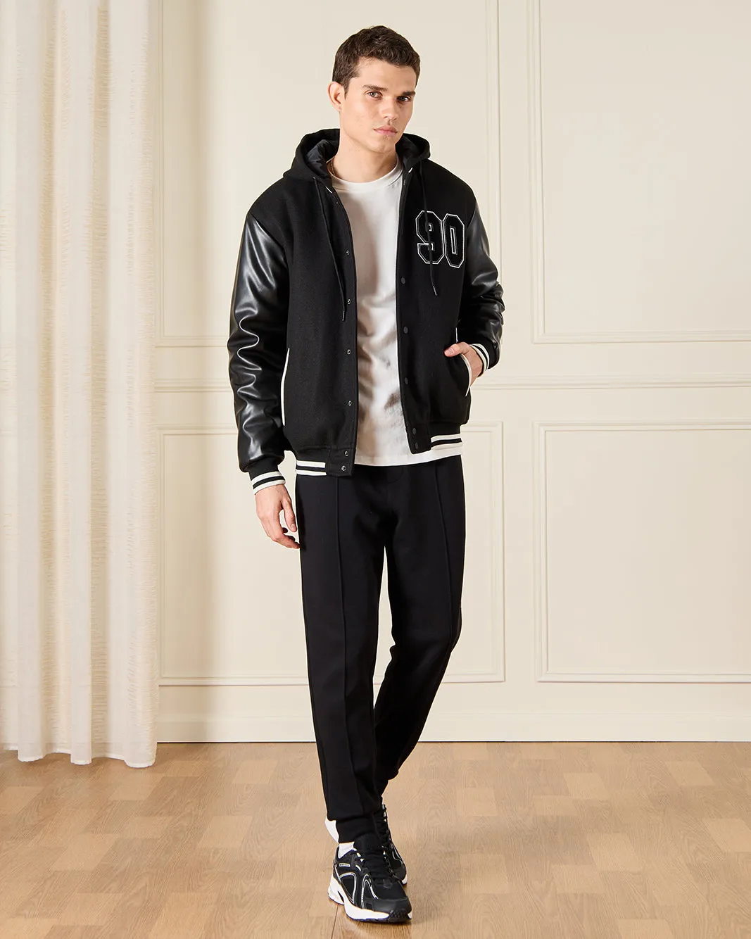 Men Black Embellished Baseball Jacket sold by Redtag product image thumbnail 2