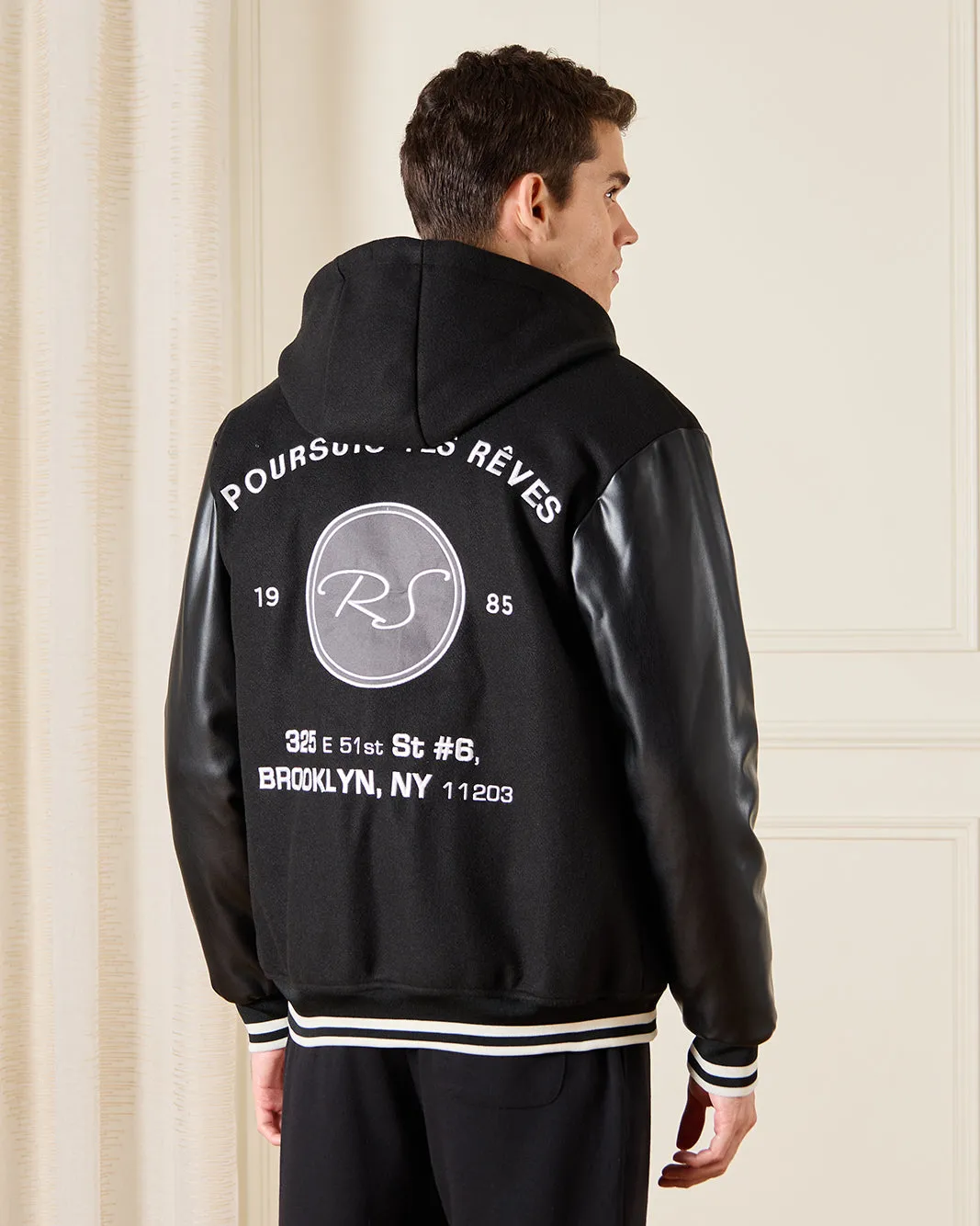 Men Black Embellished Baseball Jacket sold by Redtag product image thumbnail 3
