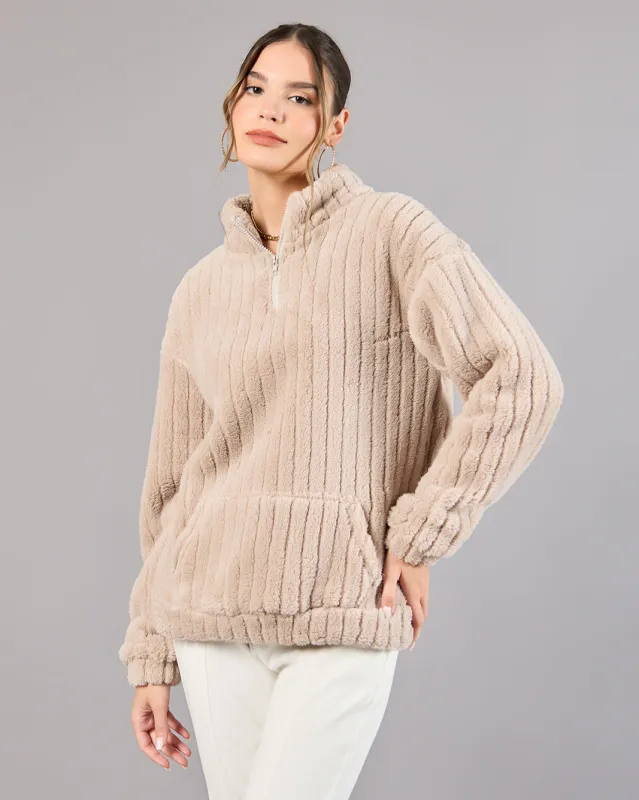 Women Beige Textured Sweatshirt sold by Redtag
