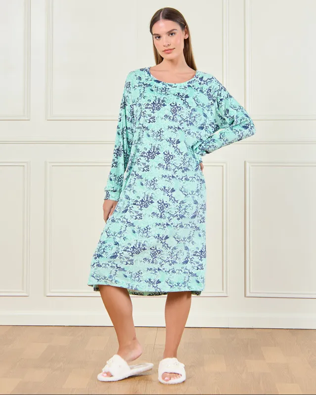Women Teal Printed Nightgown sold by Redtag