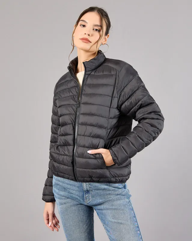 Women Black Quilted Jacket sold by Redtag