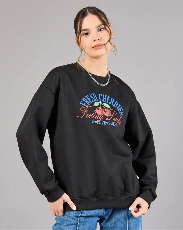 Women Black Printed Sweatshirt sold by Redtag
