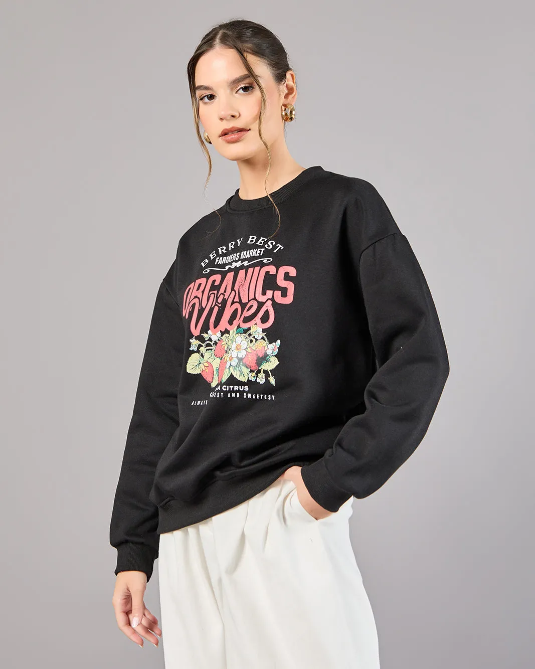 Women Black Printed Sweatshirt sold by Redtag