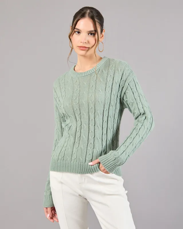 Women Green Jacquard Knit Pullover sold by Redtag