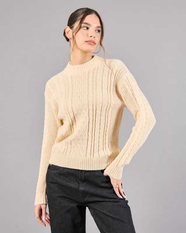Women Cream Jacquard Knit Pullover sold by Redtag