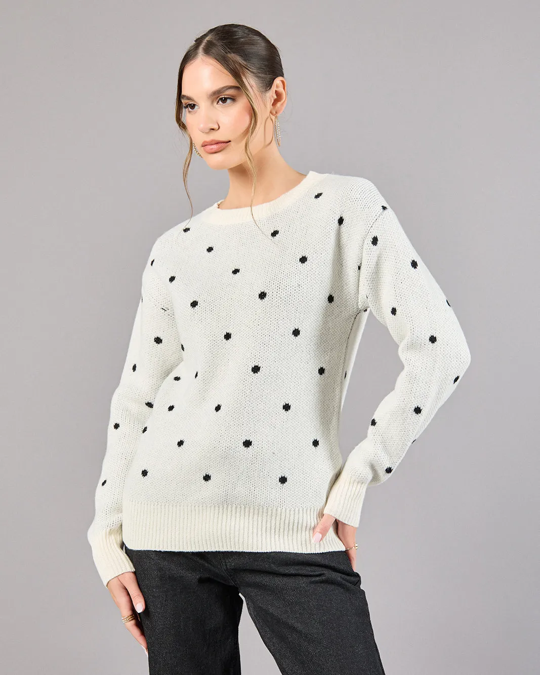 Women Ivory Dotted Sweater sold by Redtag