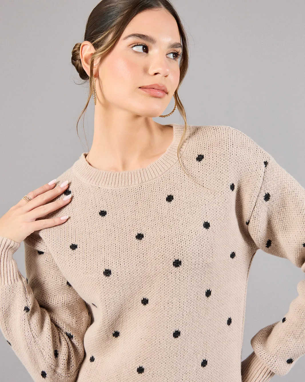 Women Beige Dotted Sweater sold by Redtag product image thumbnail 4