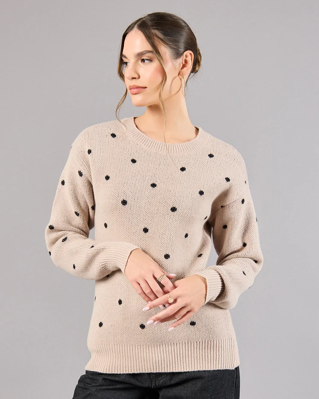 Women Beige Dotted Sweater sold by Redtag