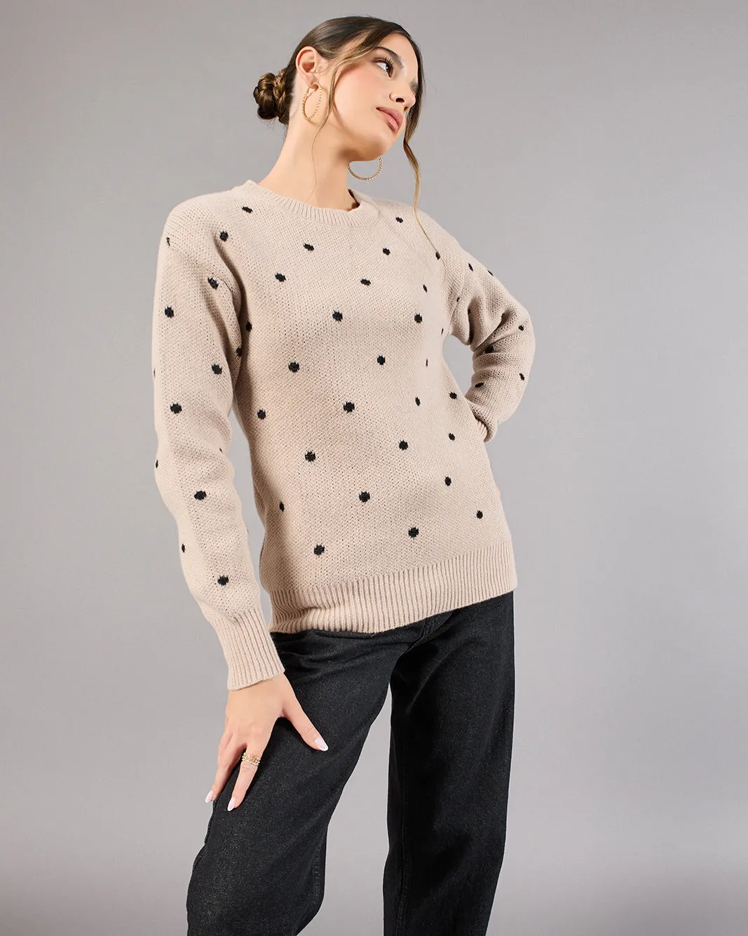Women Beige Dotted Sweater sold by Redtag product image thumbnail 5
