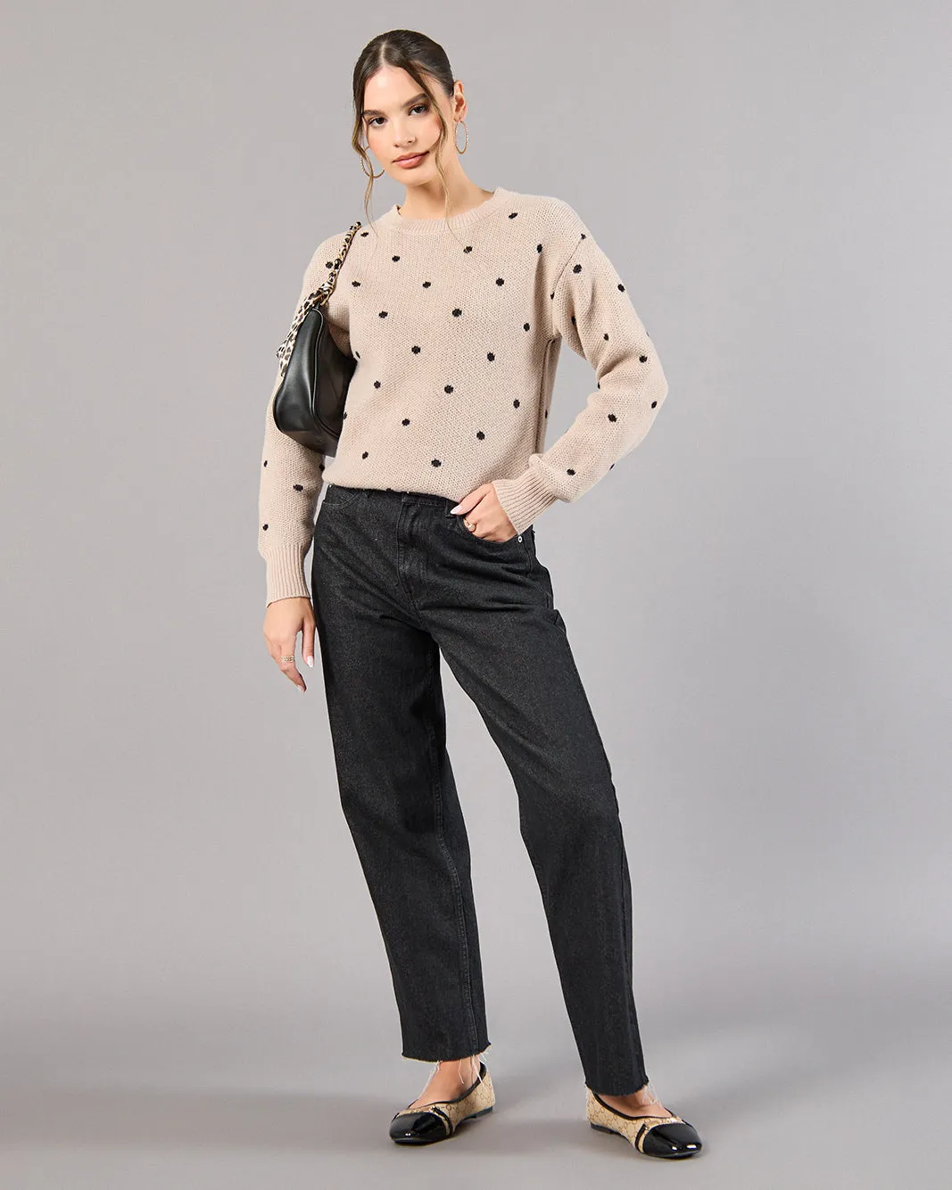 Women Beige Dotted Sweater sold by Redtag product image thumbnail 2
