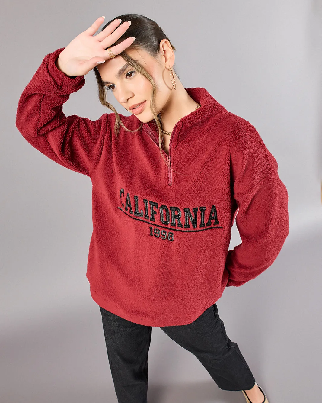 Women Burgundy Embroidered Sweatshirt sold by Redtag product image thumbnail 5