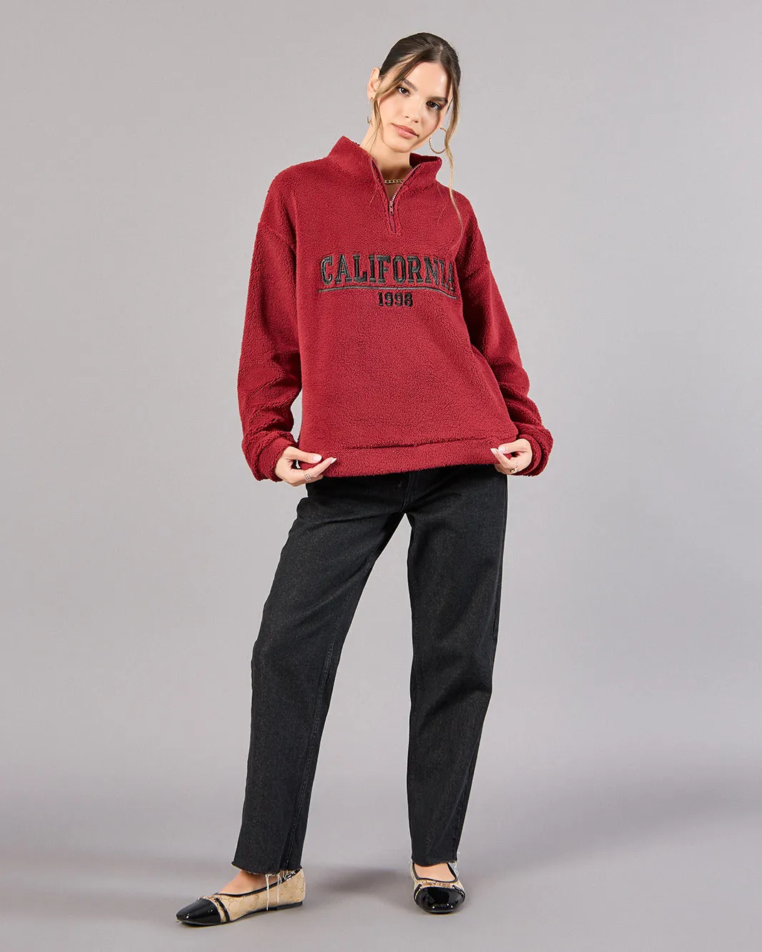 Women Burgundy Embroidered Sweatshirt sold by Redtag product image thumbnail 2