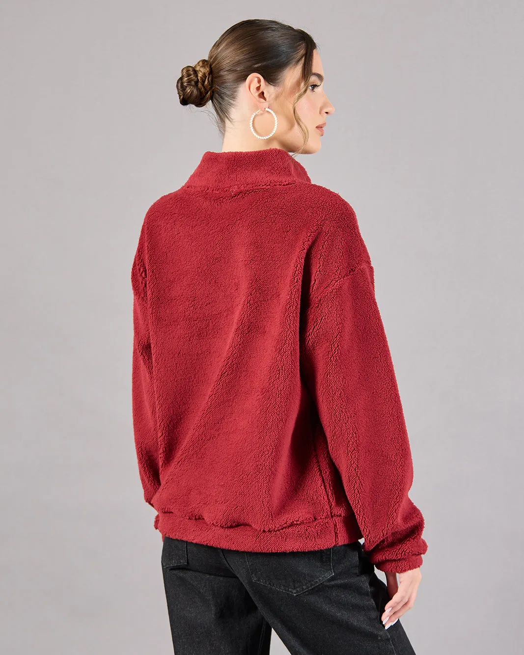 Women Burgundy Embroidered Sweatshirt sold by Redtag product image thumbnail 3