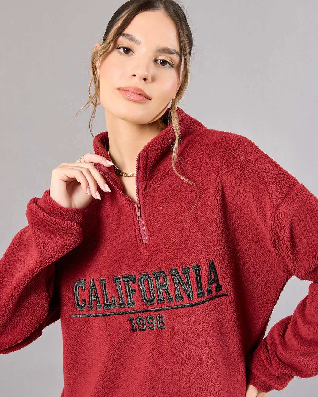 Women Burgundy Embroidered Sweatshirt sold by Redtag product image thumbnail 4