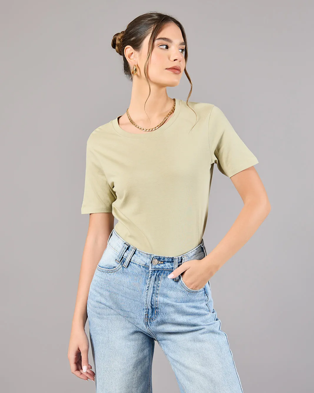 Women Green Crew Neck Basic T-Shirt sold by Redtag