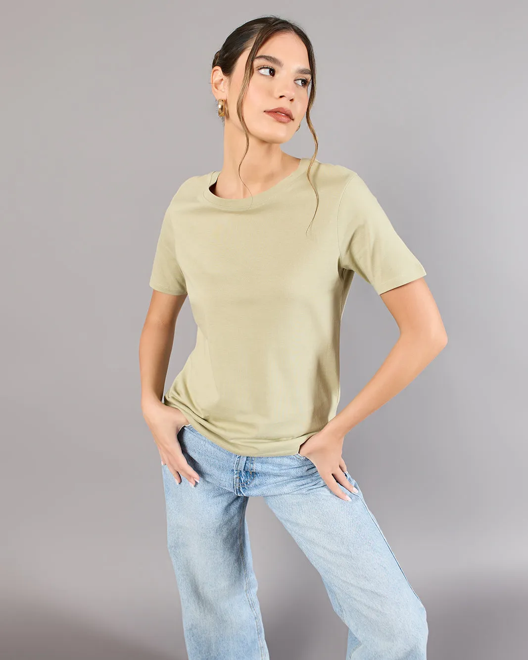 Women Green Crew Neck Basic T-Shirt sold by Redtag product image thumbnail 5