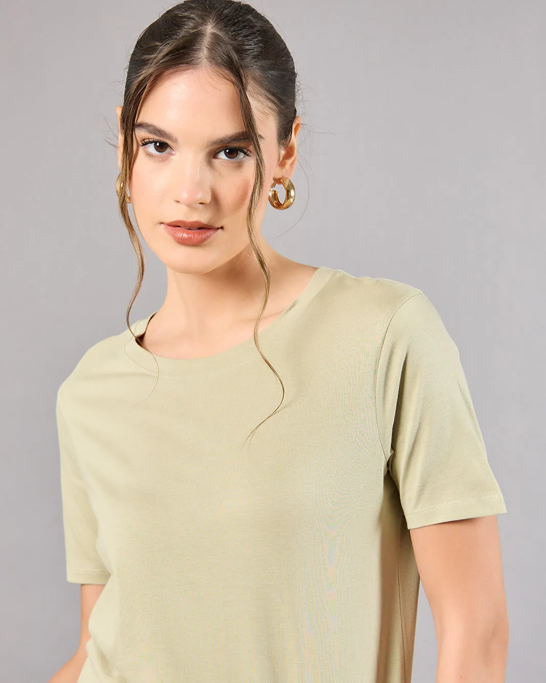 Women Green Crew Neck Basic T-Shirt sold by Redtag product image thumbnail 4