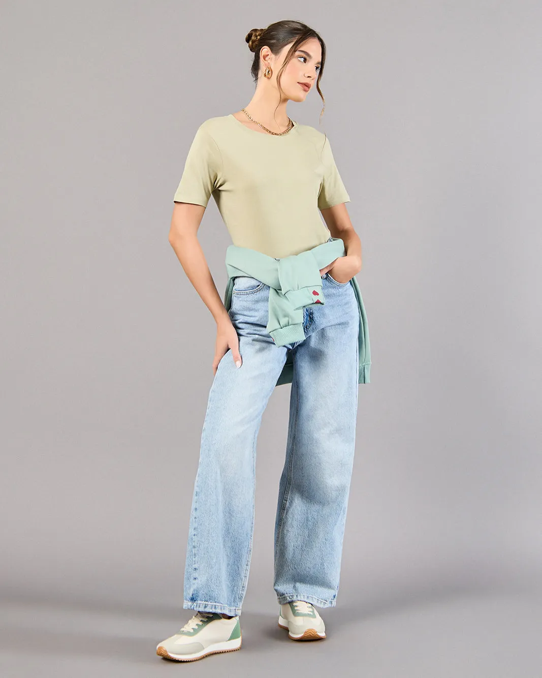 Women Green Crew Neck Basic T-Shirt sold by Redtag product image thumbnail 2