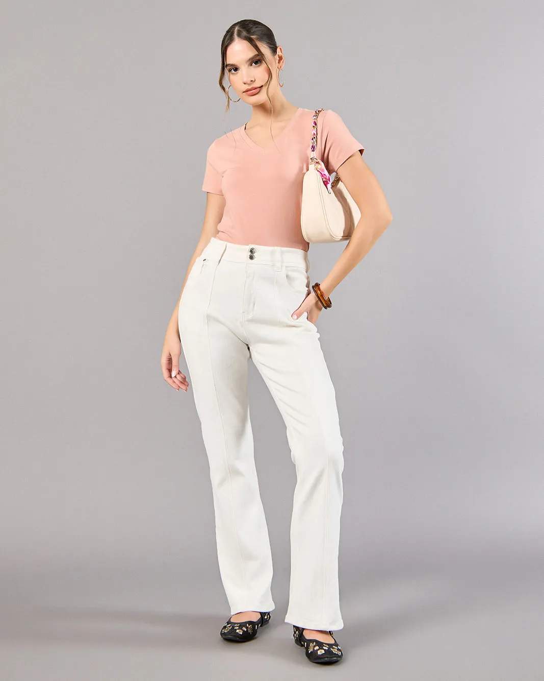 Women Pink V-Neck Basic T-Shirt sold by Redtag product image thumbnail 2