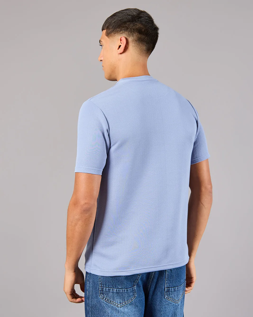 Men Blue Jacquard T-Shirt sold by Redtag product image thumbnail 3