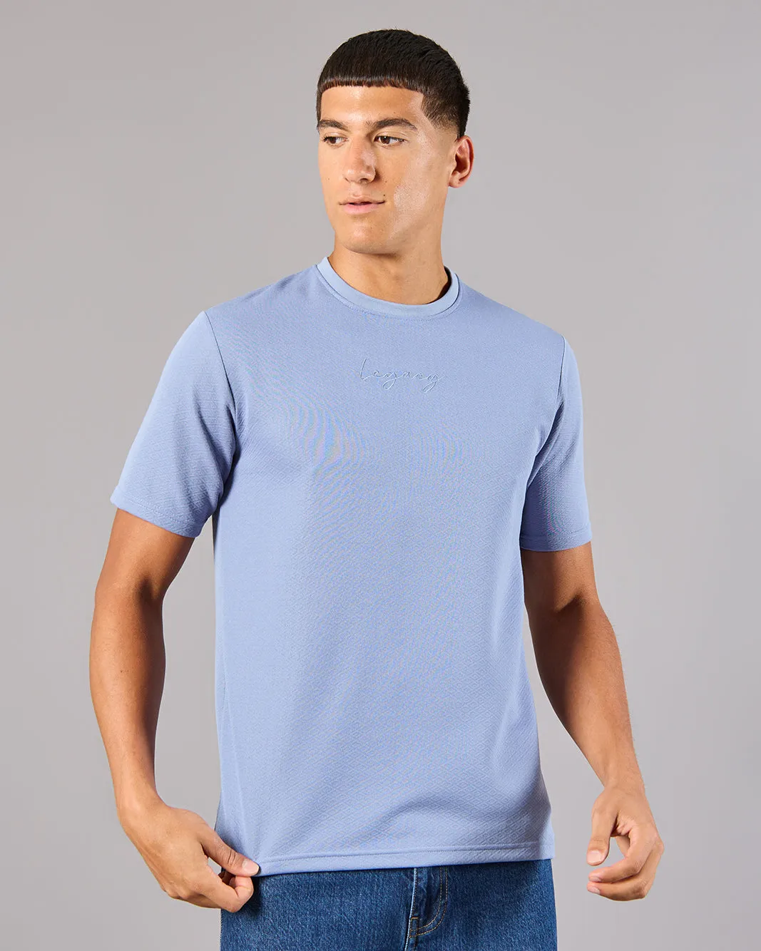 Men Blue Jacquard T-Shirt sold by Redtag