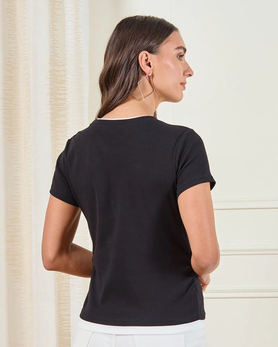Women Black Interlock T-Shirt sold by Redtag product image thumbnail 3