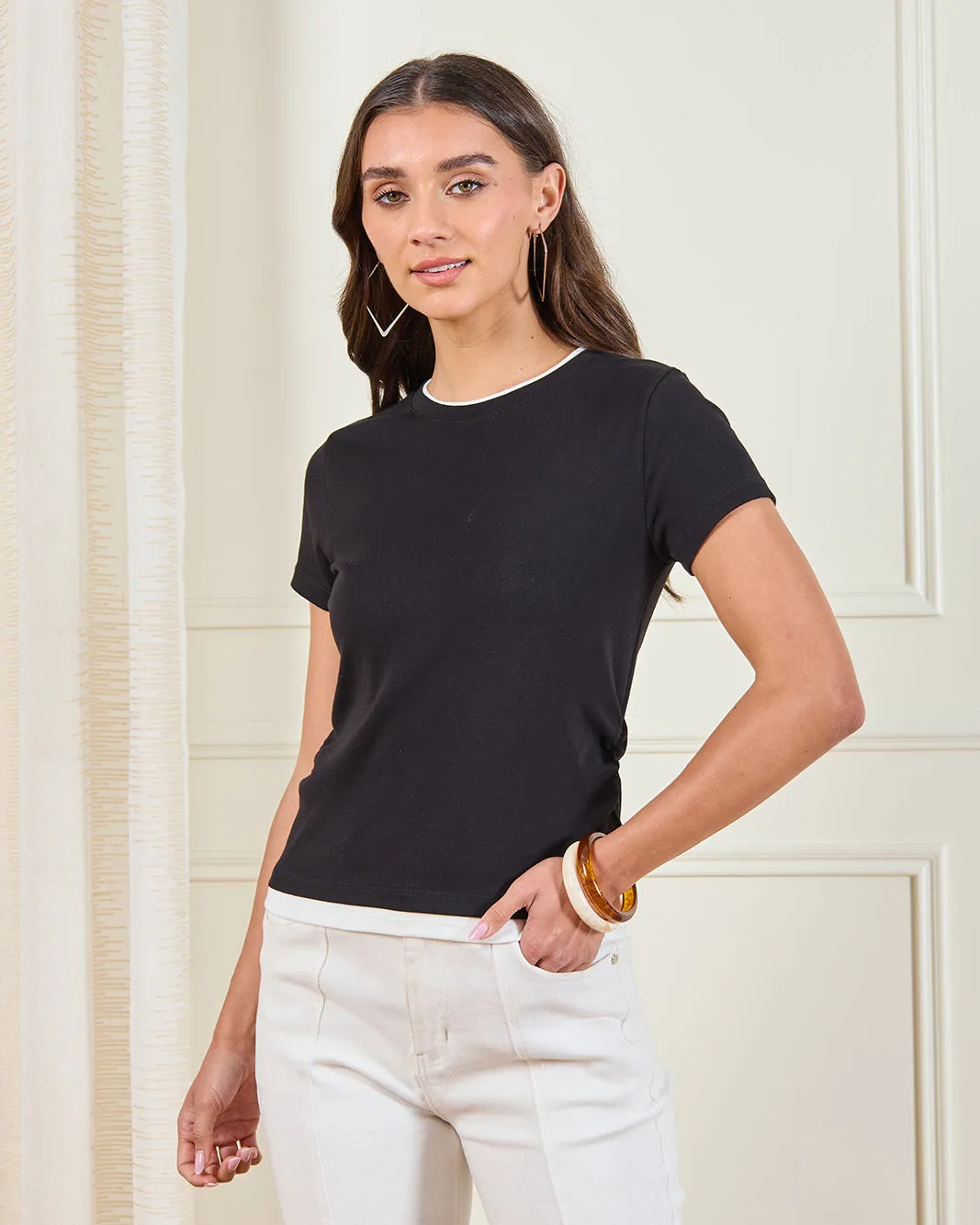 Women Black Interlock T-Shirt sold by Redtag