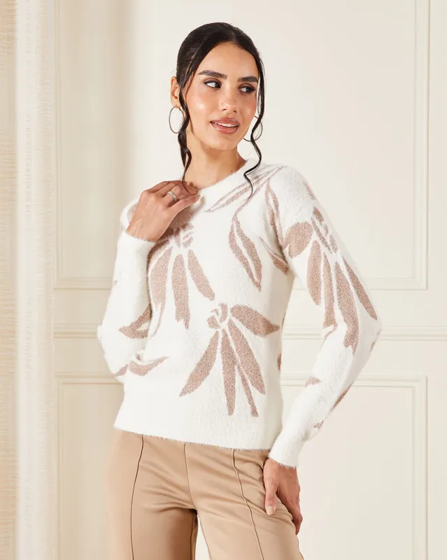 Women Ivory Printed Lurex Knitted Pullover sold by Redtag
