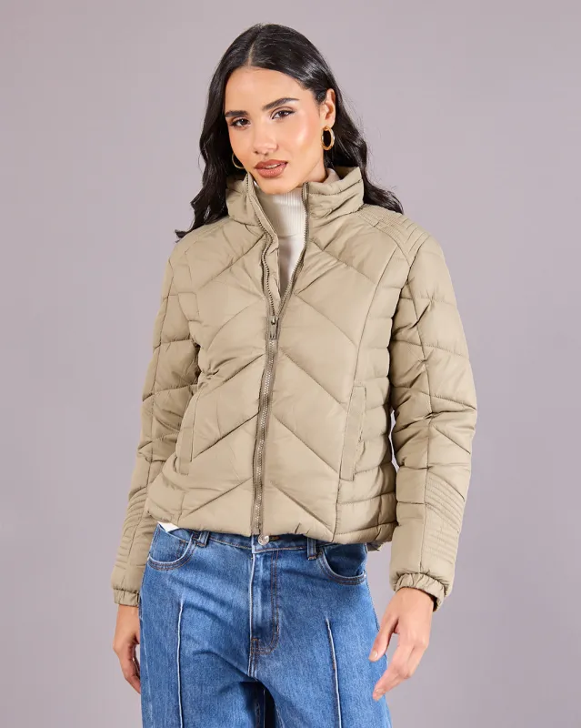 Women Green Padded Jacket sold by Redtag