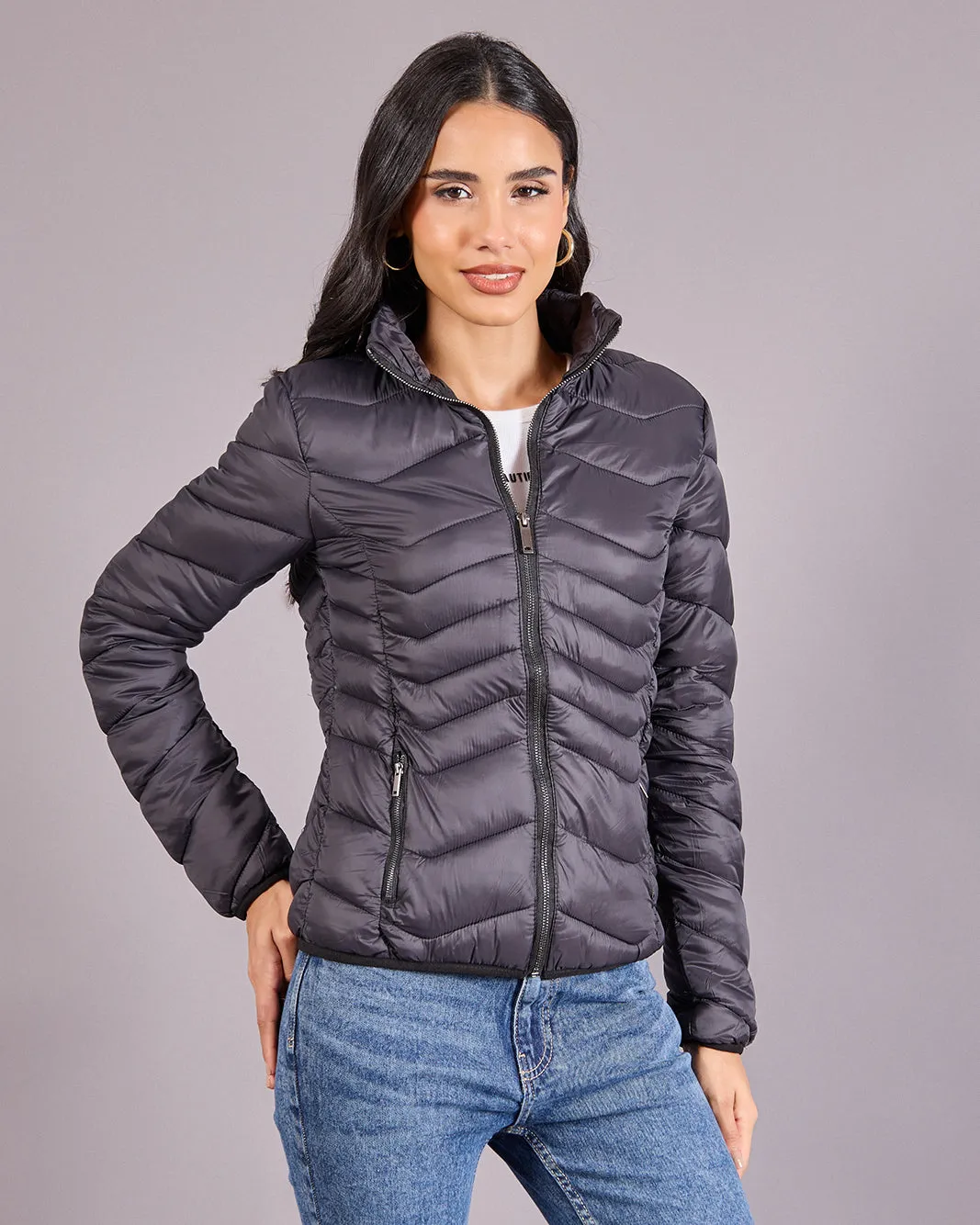 Women Charcoal Padded Jacket sold by Redtag