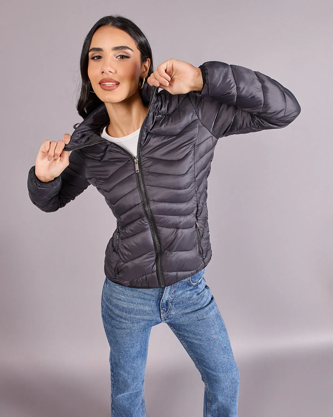 Women Charcoal Padded Jacket sold by Redtag product image thumbnail 5